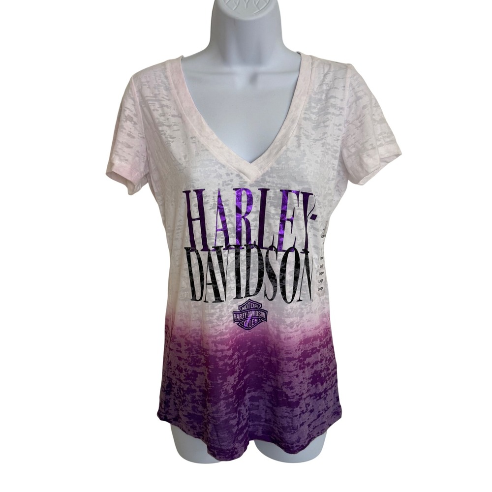 Harley-Davidson White to Purple Ombre Short Sleeve V-Neck Tee